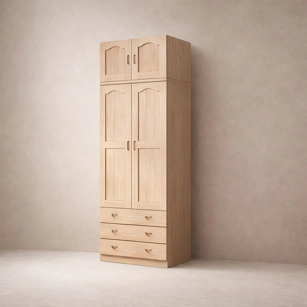 Natural Wood Scandinavian Wardrobe Armoire With Drawers