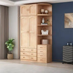 Natural Wood Scandinavian Wardrobe Armoire With Drawers