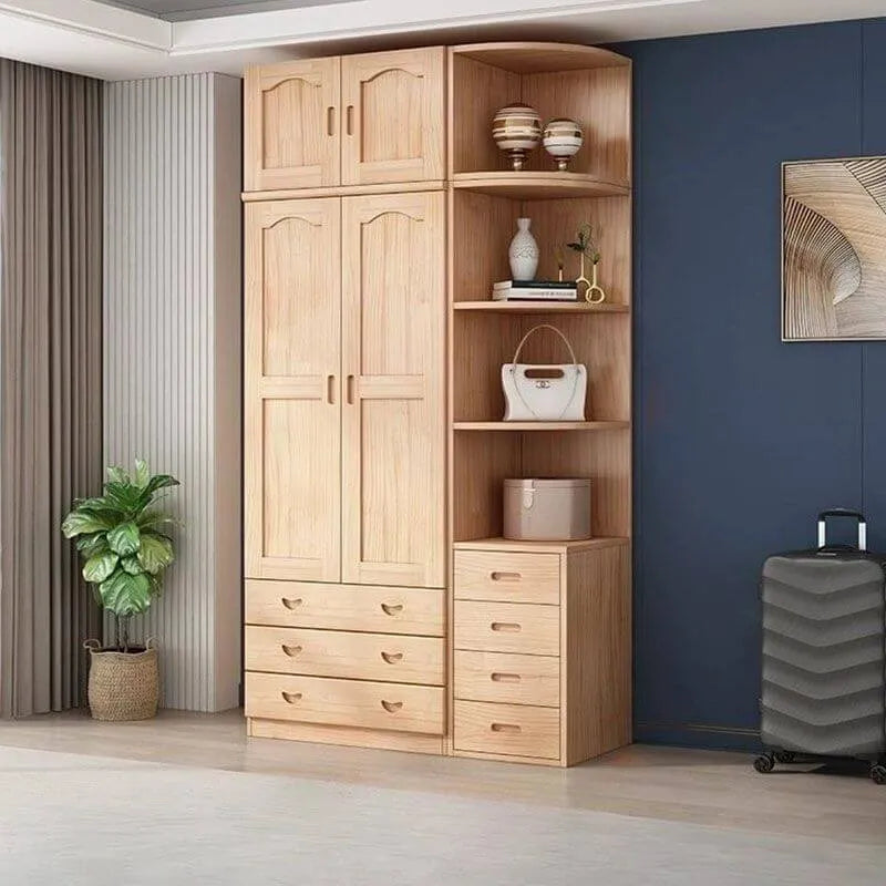 Natural Wood Scandinavian Wardrobe Armoire With Drawers