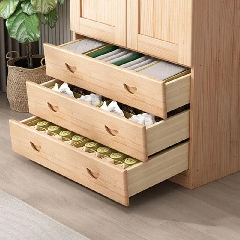 Natural Wood Scandinavian Wardrobe Armoire With Drawers