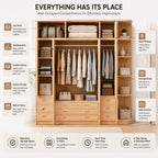 Natural Wood Scandinavian Wardrobe Armoire With Drawers