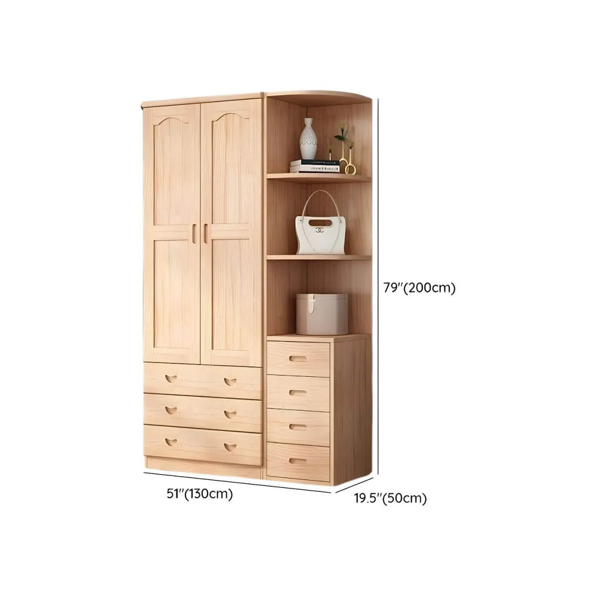 Natural Wood Scandinavian Wardrobe Armoire With Drawers Dimensions