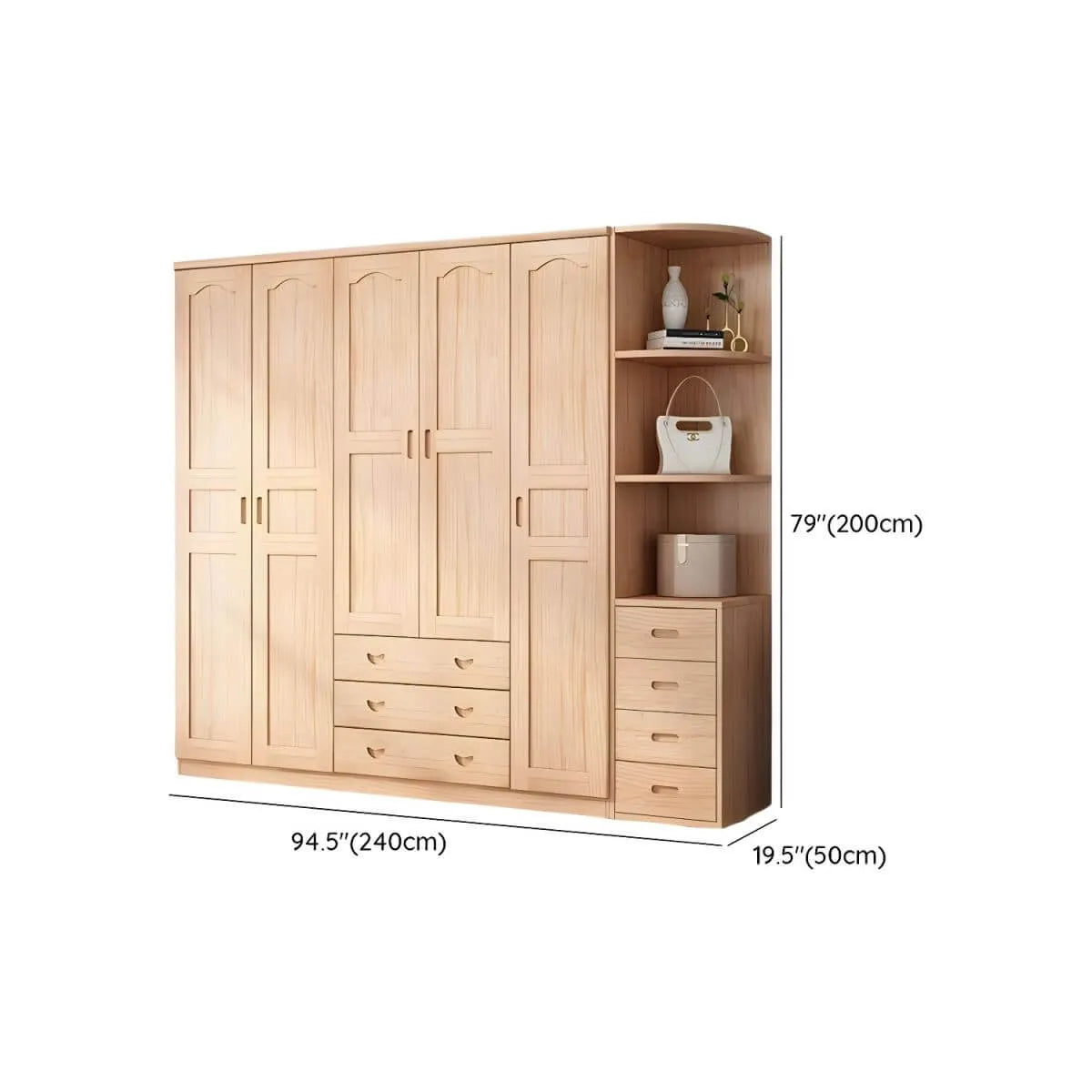 Natural Wood Scandinavian Wardrobe Armoire With Drawers Dimensions