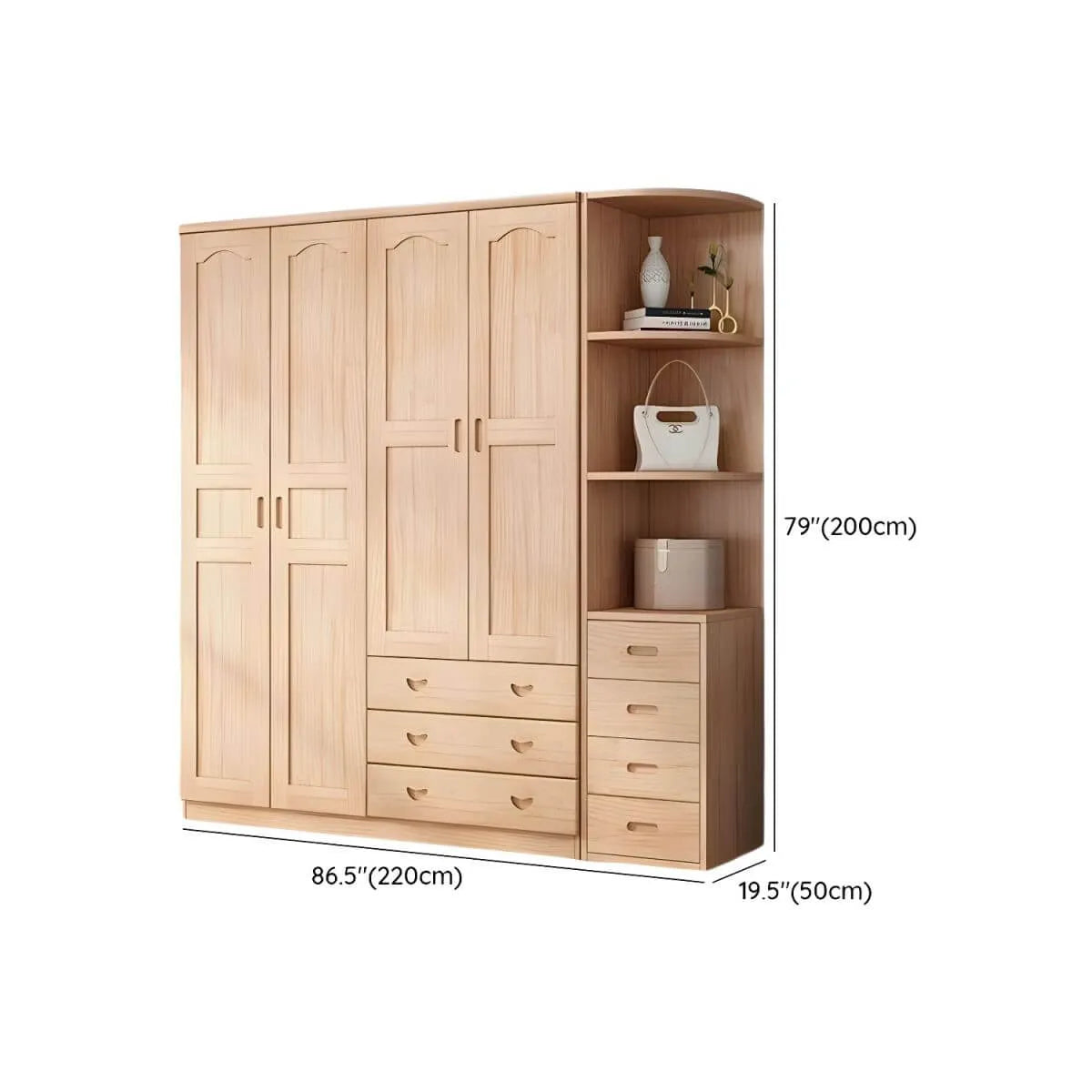 Natural Wood Scandinavian Wardrobe Armoire With Drawers Dimensions