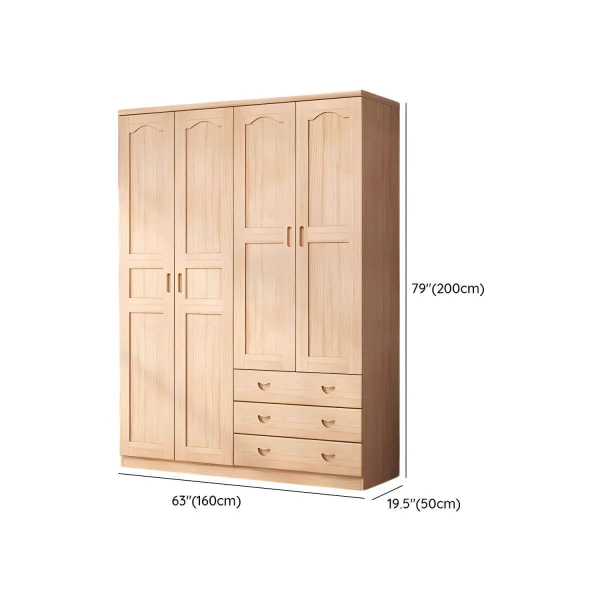 Natural Wood Scandinavian Wardrobe Armoire With Drawers Dimensions