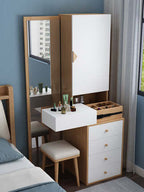 Natural Wood Vanity Table with Full Body Mirror