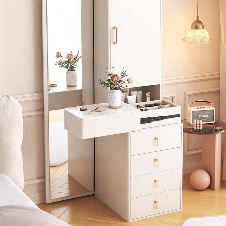 Natural Wood Vanity Table with Full Body Mirror Image principale du produit