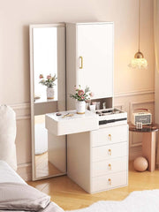 Natural Wood Vanity Table with Full Body Mirror