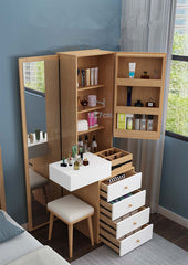 Natural Wood Vanity Table with Full Body Mirror