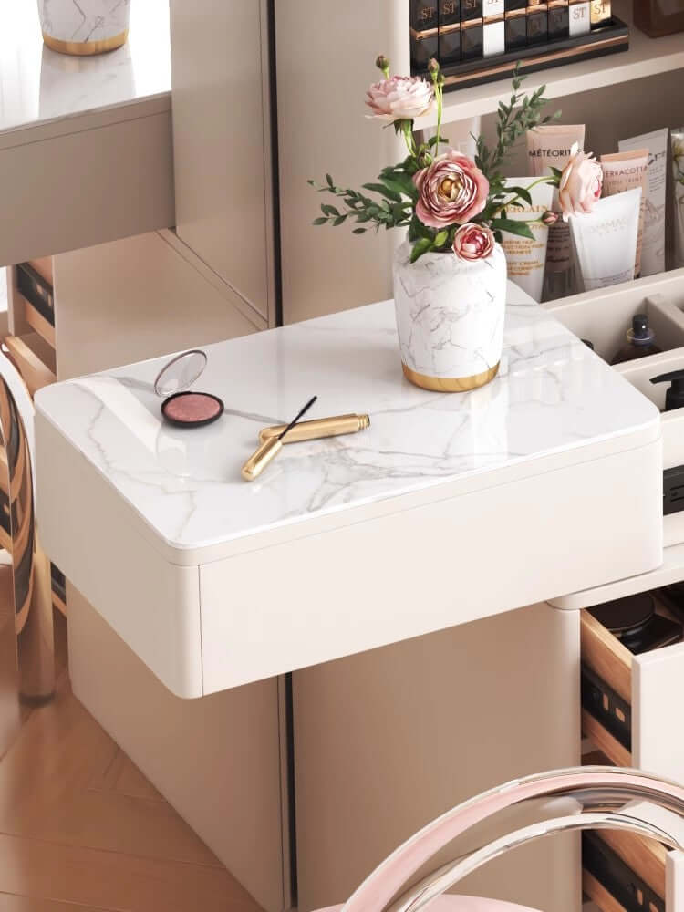 Natural Wood Vanity Table with Full Body Mirror
