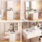 Natural Wood Vanity Table with Full Body Mirror