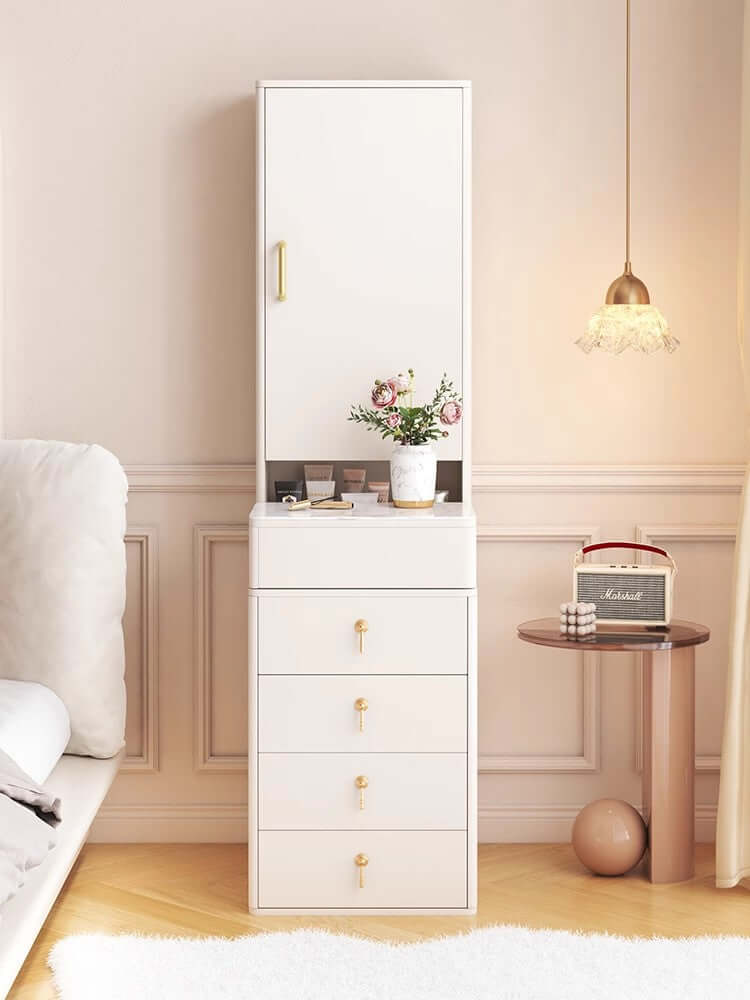 Natural Wood Vanity Table with Full Body Mirror