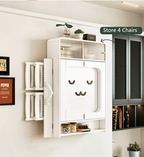 Natural Wood Wall-Mounted Folding Table & 4 Chairs