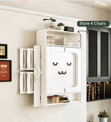 Natural Wood Wall-Mounted Folding Table & 4 Chairs