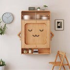 Natural Wood Wall-Mounted Folding Table & 4 Chairs