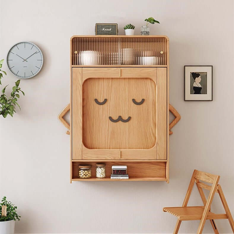 Natural Wood Wall-Mounted Folding Table & 4 Chairs