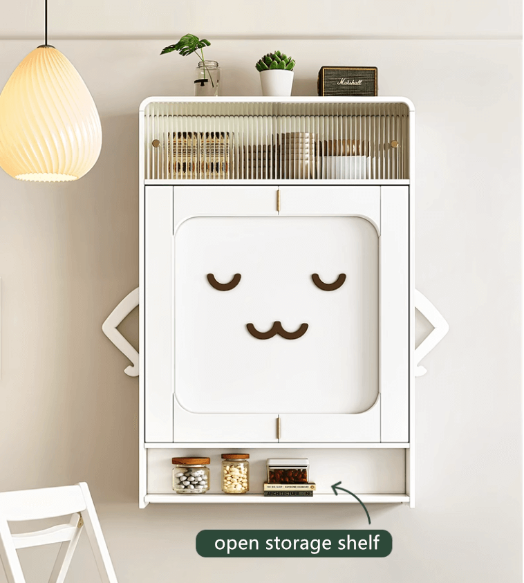 Natural Wood Wall-Mounted Folding Table & 4 Chairs