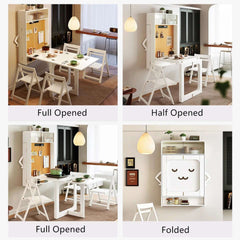 Natural Wood Wall-Mounted Folding Table & 4 Chairs
