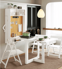 Natural Wood Wall-Mounted Folding Table & 4 Chairs