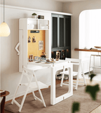 Natural Wood Wall-Mounted Folding Table & 4 Chairs