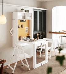 Natural Wood Wall-Mounted Folding Table & 4 Chairs