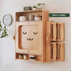 Natural Wood Wall-Mounted Folding Table & 4 Chairs