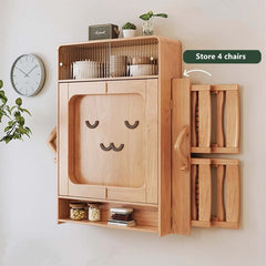 Natural Wood Wall-Mounted Folding Table & 4 Chairs