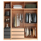 Natural Wood Wardrobe Armoire With Ribbed Glass Sliding Doors