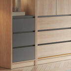 Natural Wood Wardrobe Armoire With Ribbed Glass Sliding Doors