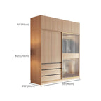 Natural Wood Wardrobe Armoire With Ribbed Glass Sliding Doors Dimensions