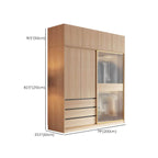 Natural Wood Wardrobe Armoire With Ribbed Glass Sliding Doors Dimensions