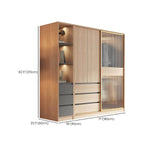 Natural Wood Wardrobe Armoire With Ribbed Glass Sliding Doors Dimensions