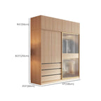 Natural Wood Wardrobe Armoire With Ribbed Glass Sliding Doors Dimensions
