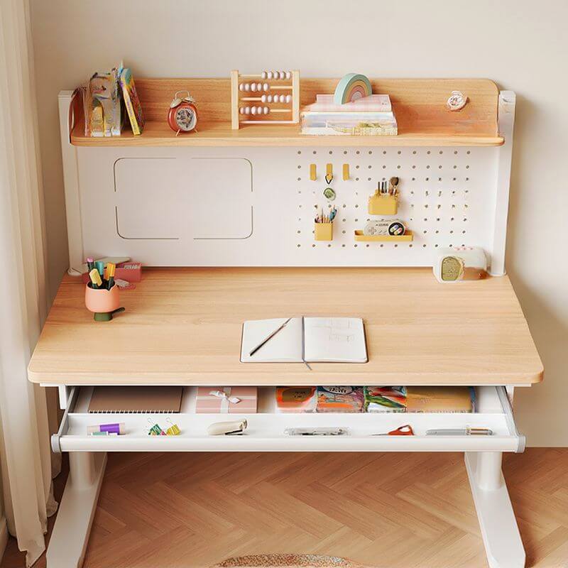 Natural Wood Writing Desk with Adjustable Height for Kids