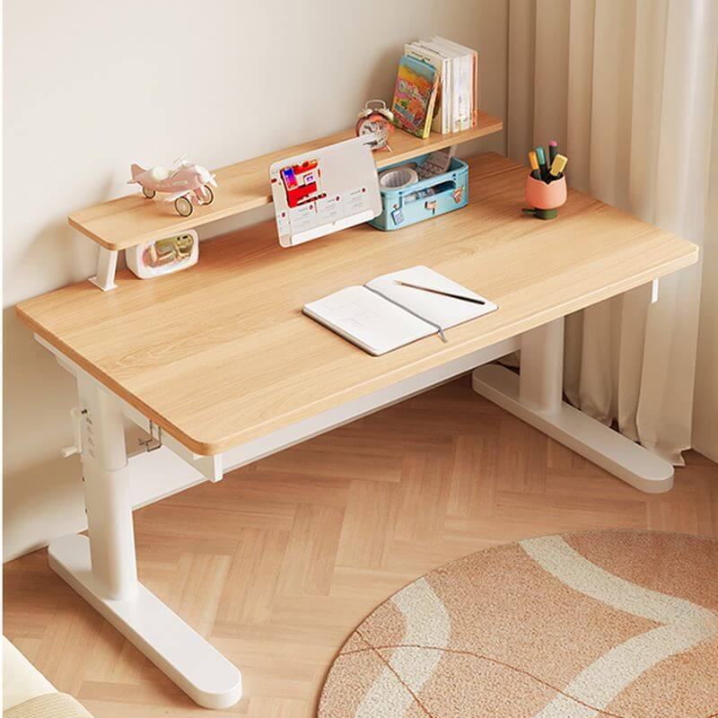 Natural Wood Writing Desk with Adjustable Height for Kids