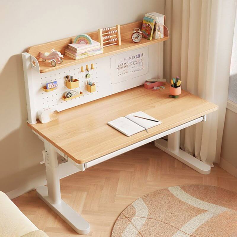 Natural Wood Writing Desk with Adjustable Height for Kids