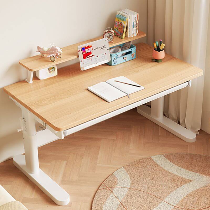 Natural Wood Writing Desk with Adjustable Height for Kids