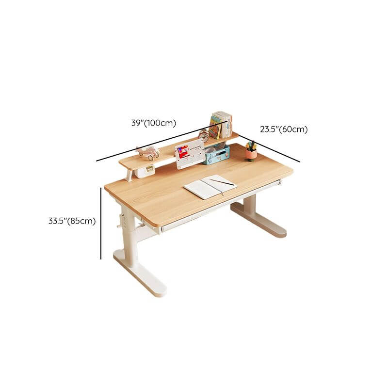 Natural Wood Writing Desk with Adjustable Height for Kids Dimensions