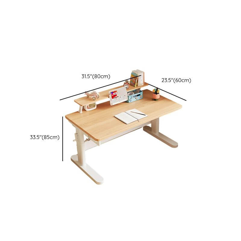 Natural Wood Writing Desk with Adjustable Height for Kids Dimensions