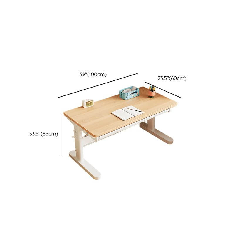 Natural Wood Writing Desk with Adjustable Height for Kids Dimensions
