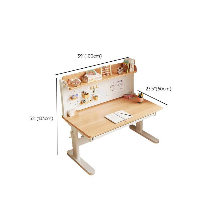 Natural Wood Writing Desk with Adjustable Height for Kids Dimensions