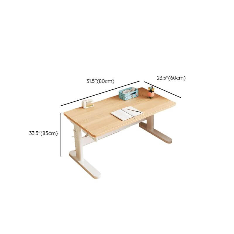 Natural Wood Writing Desk with Adjustable Height for Kids Dimensions