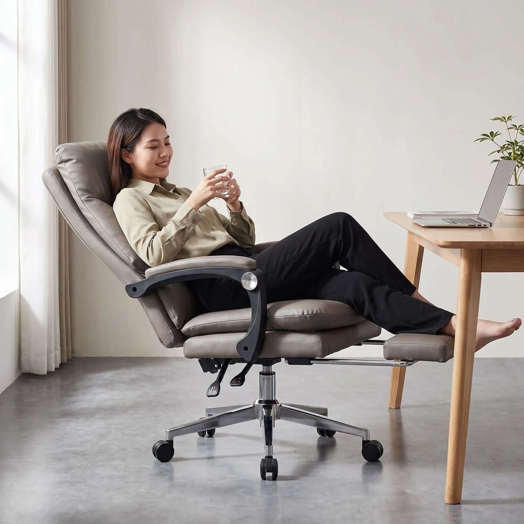 Nest Reclining Executive Office Chair with Footrest – Genuine & Faux Leather