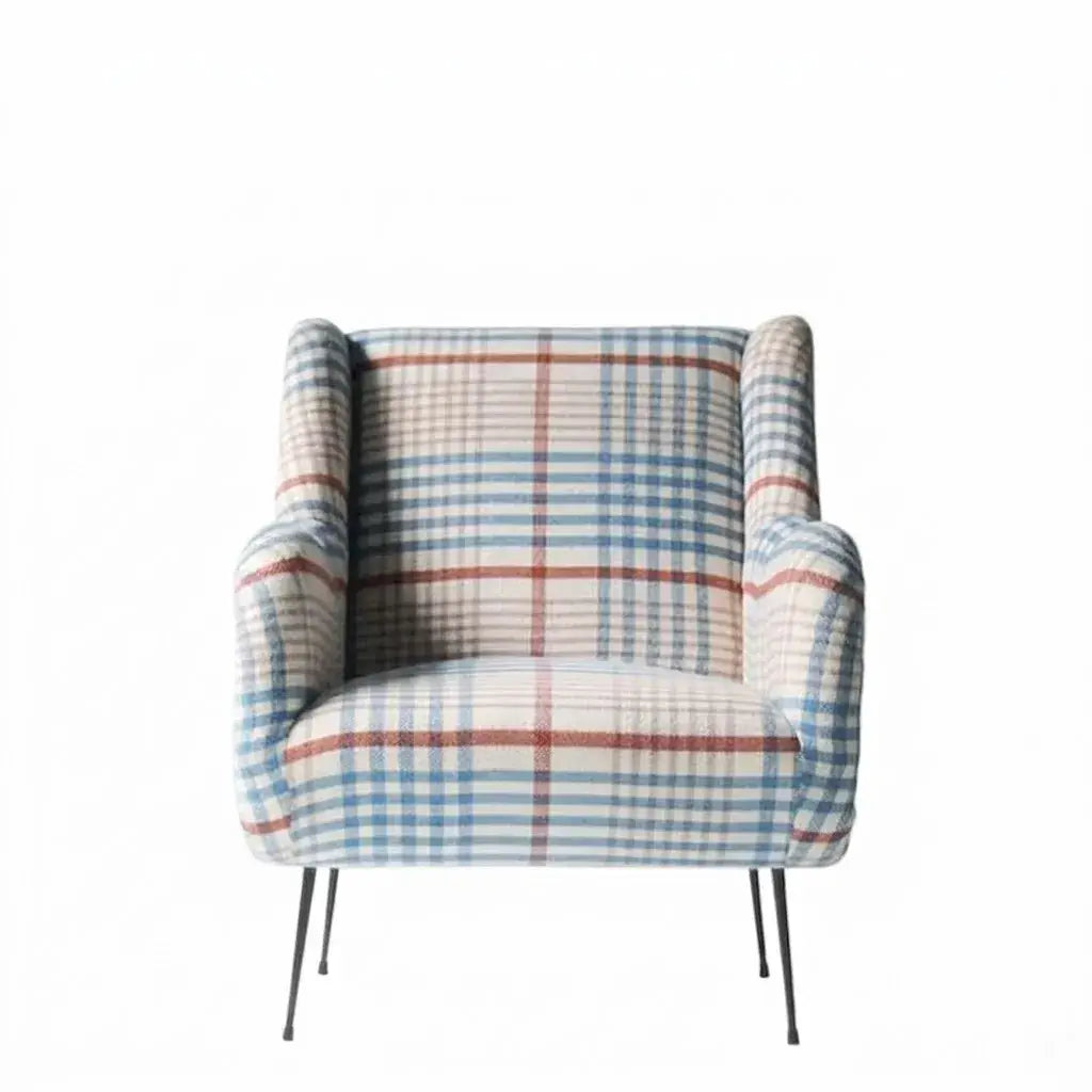 New Zealand Wool Plaid Chair and Ottoman, Nordic Wingback Lounge Set Image secondaire du produit