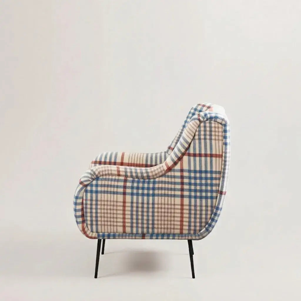 New Zealand Wool Plaid Chair and Ottoman, Nordic Wingback Lounge Set