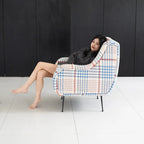 New Zealand Wool Plaid Chair and Ottoman, Nordic Wingback Lounge Set