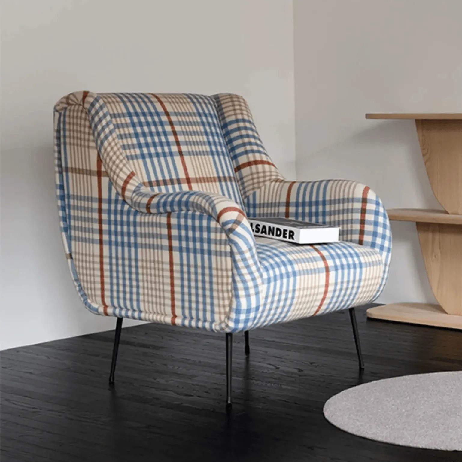 New Zealand Wool Plaid Chair and Ottoman, Nordic Wingback Lounge Set