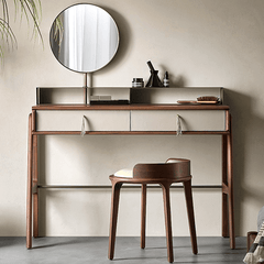 Nordic Black Walnut Dressing Table With Mirror And Stool