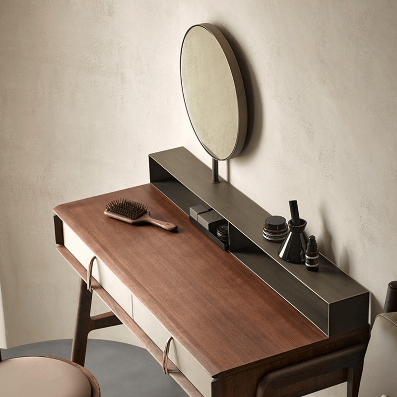 Nordic Black Walnut Dressing Table With Mirror And Stool