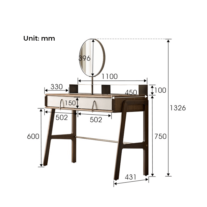 Nordic Black Walnut Dressing Table With Mirror And Stool